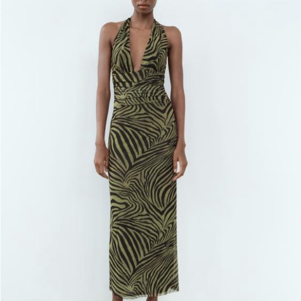 Zara Olive and Black Zebra Print Dress